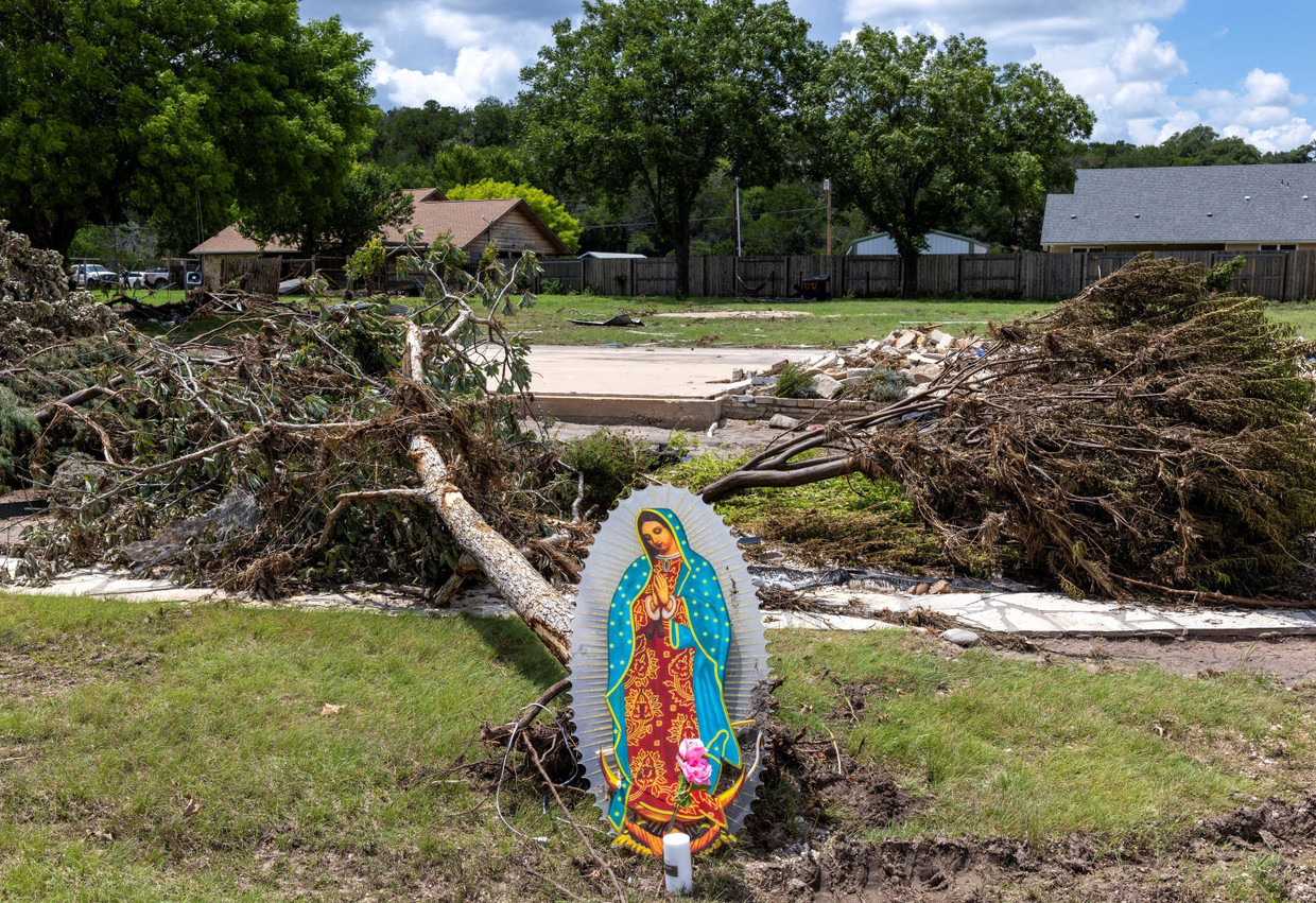 Gefallene Bäume und Unrat nahe dem Guadalupe in Texas