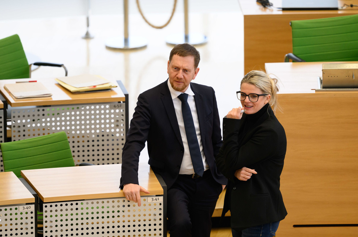 Zur Zusammenarbeit verdammt: Ministerpräsident Michael Kretschmer (CDU) und die Linken-Fraktionschefin Susanne Schaper im sächsischen Landtag